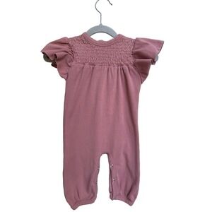Kate Quinn Smocked Romper‎ Flutter Sleeve Bodysuit Mauve Pink 6-12 Months